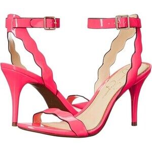 Jessica Simpson Morena Women's Size 8.5M Neon Pink Scalloped Ankle Strap Sandals